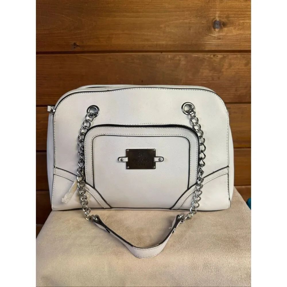 Nicole Miller Tess Chain  Satchel silver-tone chain Off White NWOT
